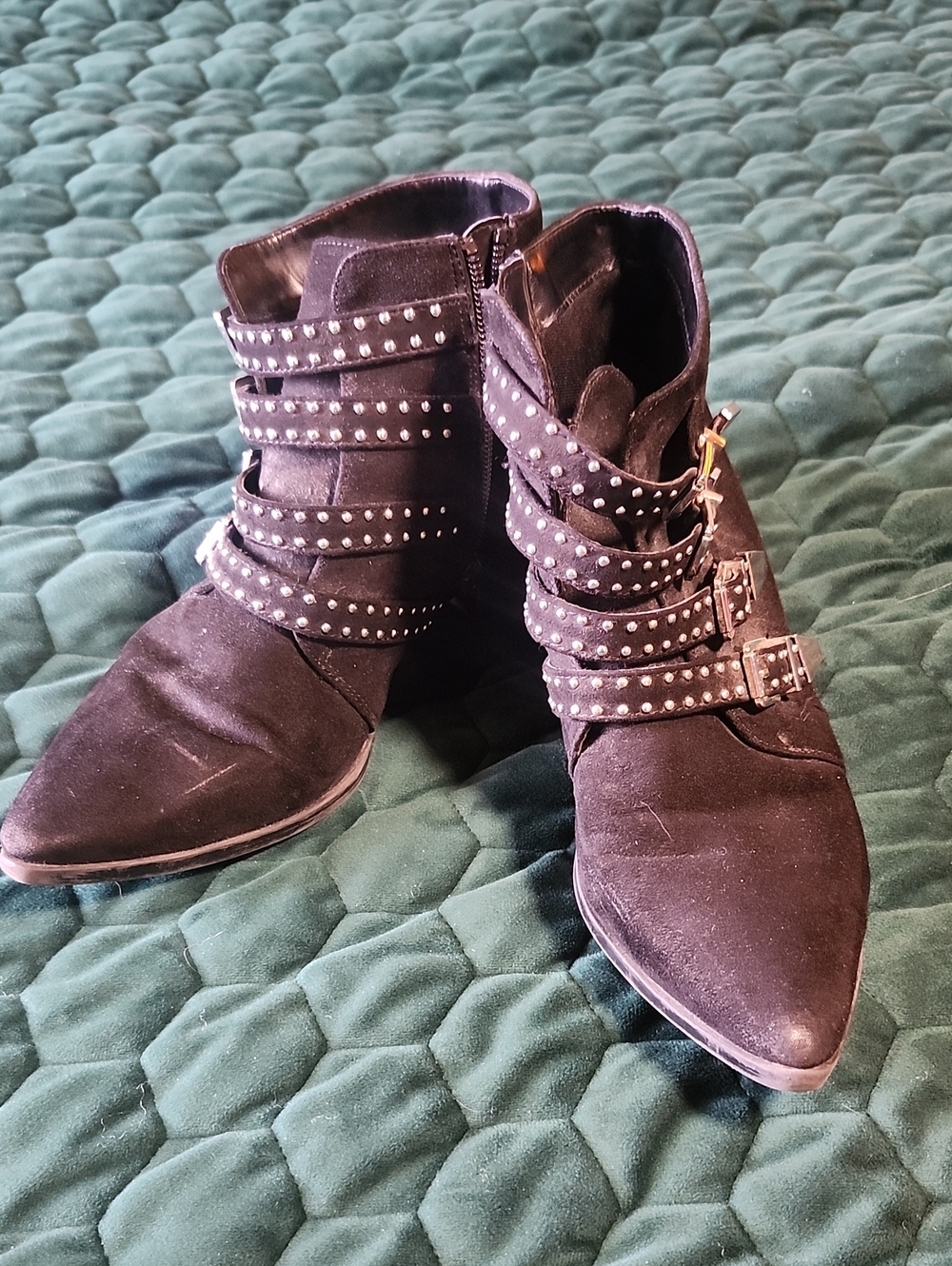 Express Black Studded Suede Ankle Booties with Buckle Straps7.5